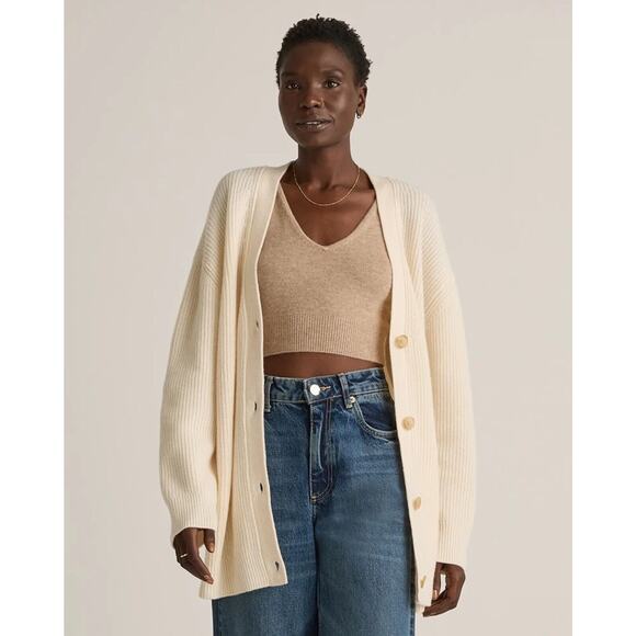 Quince Sweaters - EUC Quince Ivory Mongolian Cashmere Oversized Boyfriend Cardigan Sweater S 0650